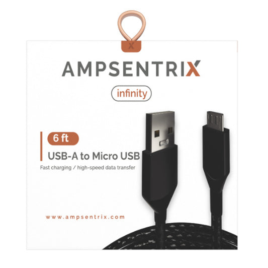 6' Micro USB to USB Type A Cable (AmpSentrix) (Infinity) (Black)