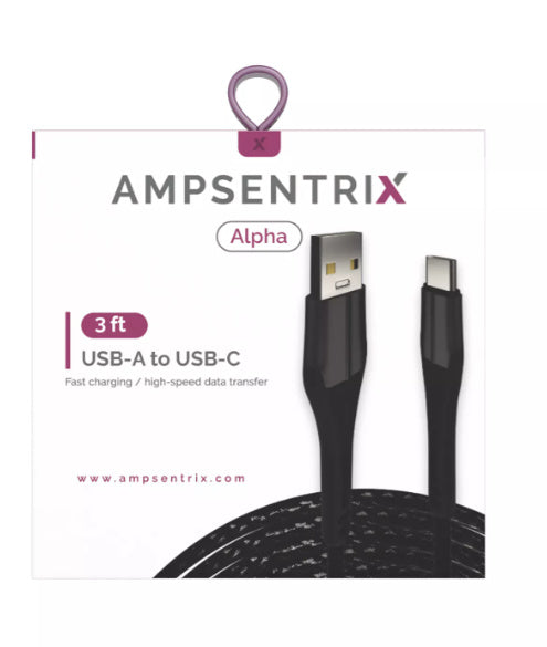 3 ft USB Type C To USB Type A Cable (AmpSentrix) (Infinity) (Black)