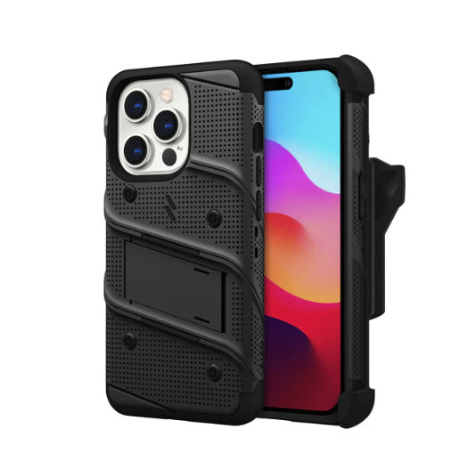 ZIZO BOLT Bundle iPhone 15 Pro Case with Tempered Glass  and Holster(Black)