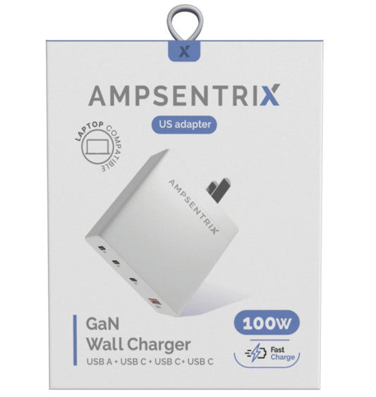 4 PLUG - 100W USB TYPE C AND USB TYPE A WALL POWER ADAPTER (AMPSENTRIX)