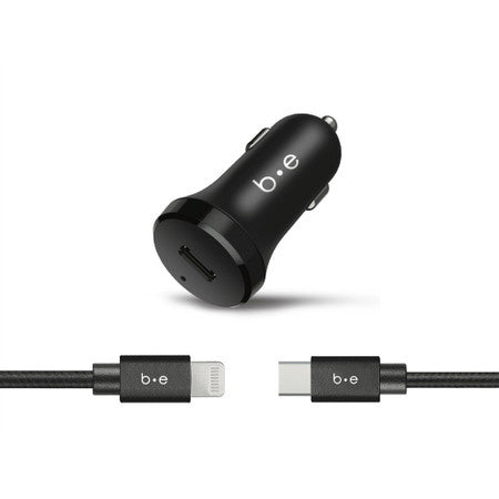 Blu Element Car Charger USB-C PD 20W w/4ft Lightning Cable Black
